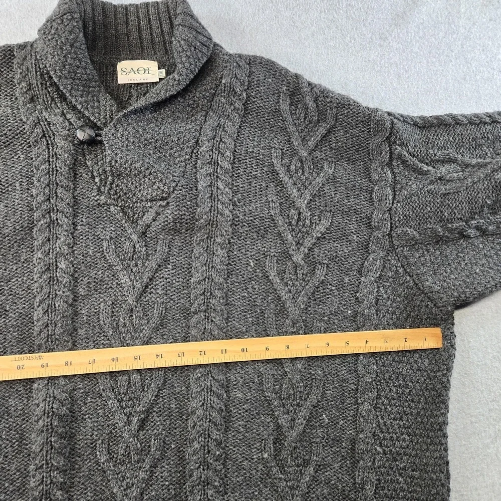 SAOI Sweater Mens M Gray Collared Cable-Knit‎ Pullover Heavyweight Wool Pockets